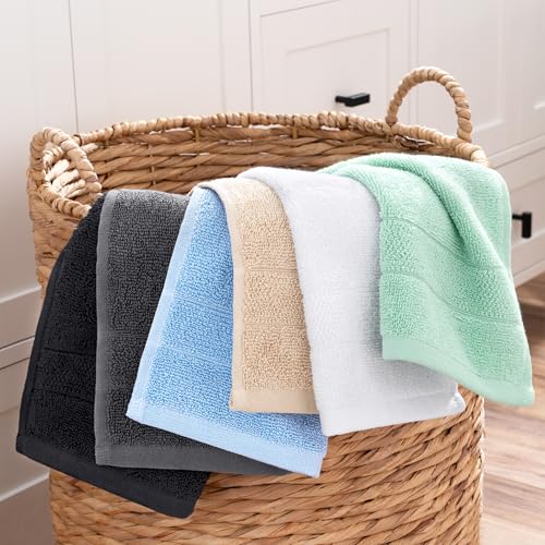 Arkwright Premium Washcloths - (Pack of 24) - Soft & Absorbent, 100% Ringspun Cotton, Contemporary Design Wash Cloths with Dobby, Multipurpose Fingertip Towels, Beige