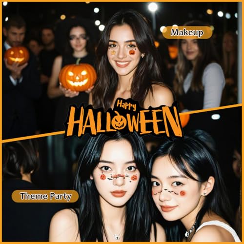 Halloween Freckles Face Tattoo, 12PCS Ghost Pumpkin Spider Bat Kids Temporary Tattoos, Women's Face Stickers for Day of the Dead, Halloween, Party Makeup