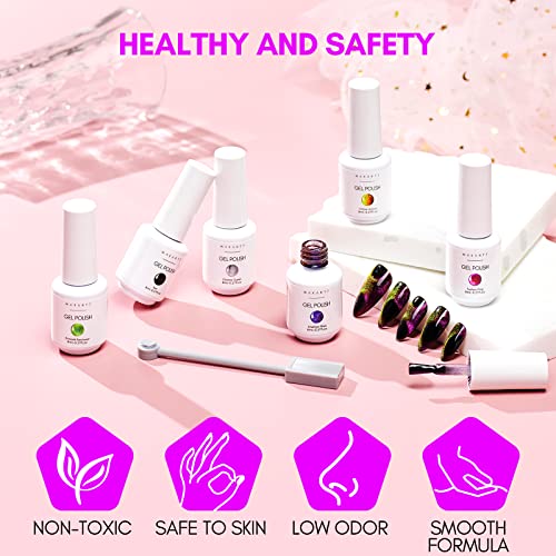 Makartt Gel Nail Polish Magnetic Cat Eye 9D Black Hole Gel Nail Polish Bundle Builder Nail Gel 15ml 5 in 1 Multifunctional Clear Gel Nail Polish