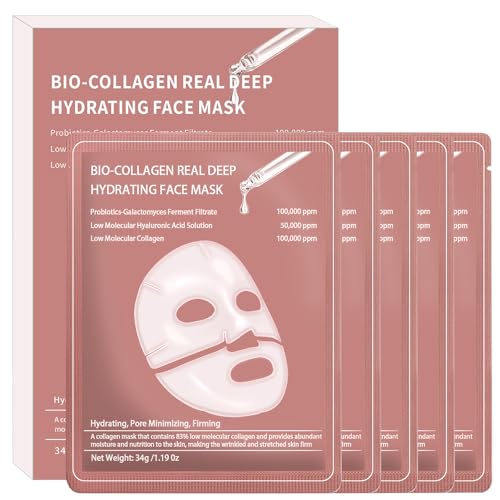8Pcs Bio-collagen Real Deep Mask, Collagen Face Mask, Collagen Mask Overnight, Hydrating Hydrogel Masks, Anti Aging, Firming, Elasticity Improvement, for All Skin Types, 1.19 Fl Oz