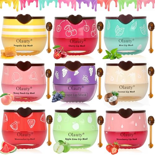 9 PCS Bee Lip Balm Lip Mask Honey Pot, Galentines & Valentines Day Gifts, Nourishing Hydrating Propolis Lip Balm for Dry, Chapped & Cracked Lips,Lip Sleeping Mask - Soften,Smooth & Reduce Lip Lines