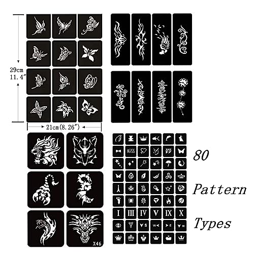 Temporary Tattoo Markers & Stencils Kit - 10 Pens + 80 Designs