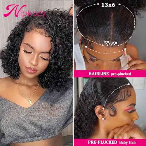 Bob Wig Human Hair Short Deep Curly 16inch 180% Density 13x6 Frontal Hd Lace Wig Wet And Wavy Deep Wave Lace Front Wigs Human Hair For Black Women 100 Real Curly Human Hair Natural Black
