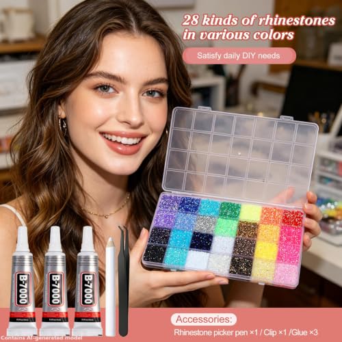 36000 Resin Rhinestones 3mm Jelly AB 28 Colors with Glue & Tweezers