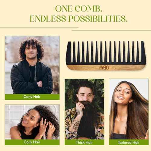 OBW Bamboo Wide Tooth Comb ? Detangler for Curly, Thick & Natural Hair ? Dimensions: 5.8x2.1 in, 1.1 oz - Lightweight & Durable Bakelite-Infused Comb for Men & Women ? Anti-Frizz Hair Tool by ORW