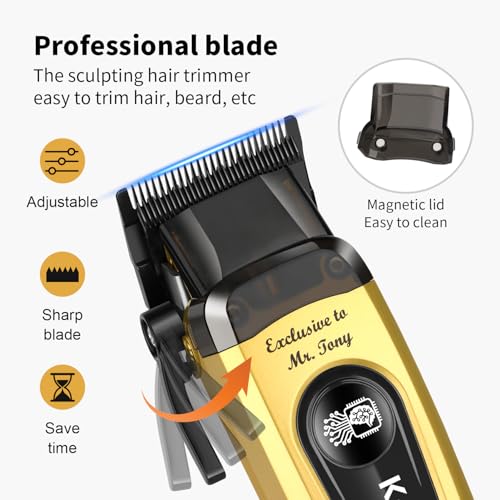 KEMEI Hair Clipper for Men 11500RPM Cordless with LED Display & USB-C Fast Charging, Professional Rechargeable Barber Clippers for Men, Barber/Home Adjustable Blade Hair Cutting Tools KM-90-4