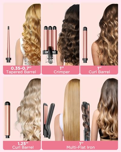 5-in-1 Curling Iron Set with Flat Iron and Hair Waver - Rose Gold