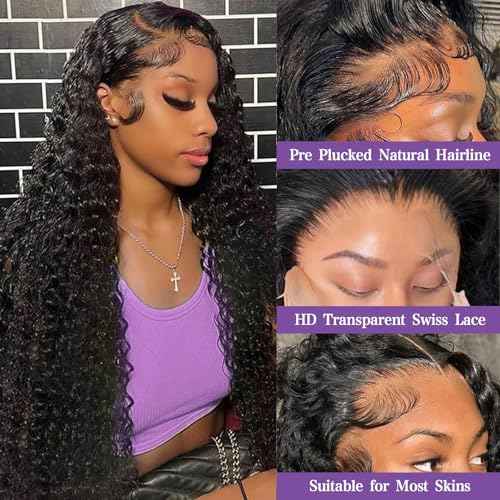 30 Inch Deep Wave Lace Front Wigs Human Hair 210 density 13x6 HD Transparent Lace Front Wigs Human Hair Glueless Wigs Human Hair Pre Plucked Deep Curly Human Hair Wig for Women
