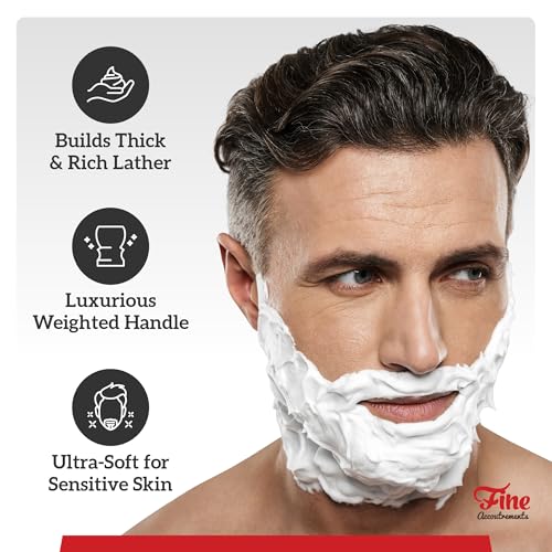 Fine Shaving Brush, Angel Hair Fibers, Cruelty-Free Shaving Cream Brush for Men, Gently Exfoliates The Skin, 100% Solid Resin Handle, 24mm Knot with 56mm Loft (Red & White)