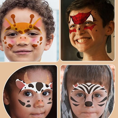 Animal Face Temporary Tattoos - 8 Sheets Halloween Stickers