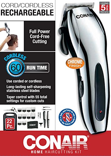 ConairMAN Hair Clippers for Men, 22-Piece Corded or Cordless Home Hair Cutting Kit