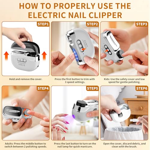 2026 Upgraded 4-in-1 Electric Nail Clipper Thick & Brittle Nails, 3 Speeds Electric Nail File,Rechargeable with Polishing & Storage,Suitable Ideas for Seniors,Adults,Kids