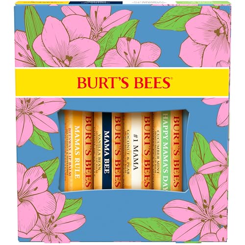 Burt's Bees Lip Balm Mothers Day Gifts for Mom - Balm Bouquet Set, Original Beeswax, Vanilla Bean, Cucumber Mint, Coconut & Pear Pack, Natural Origin Lip Treatment With Beeswax, 4 Tubes, 0.15 oz.