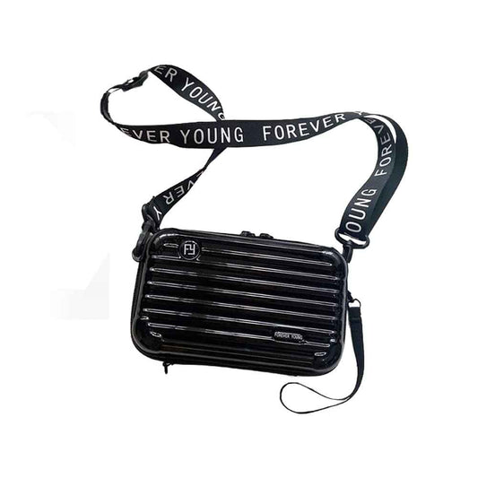 OXYPLAY PVC Hard Shell Travel Multi-Function Luggage,Women's Portable Toiletry And Makeup Bag, Alphabet Strap Storage Crossbody Bag (Black)