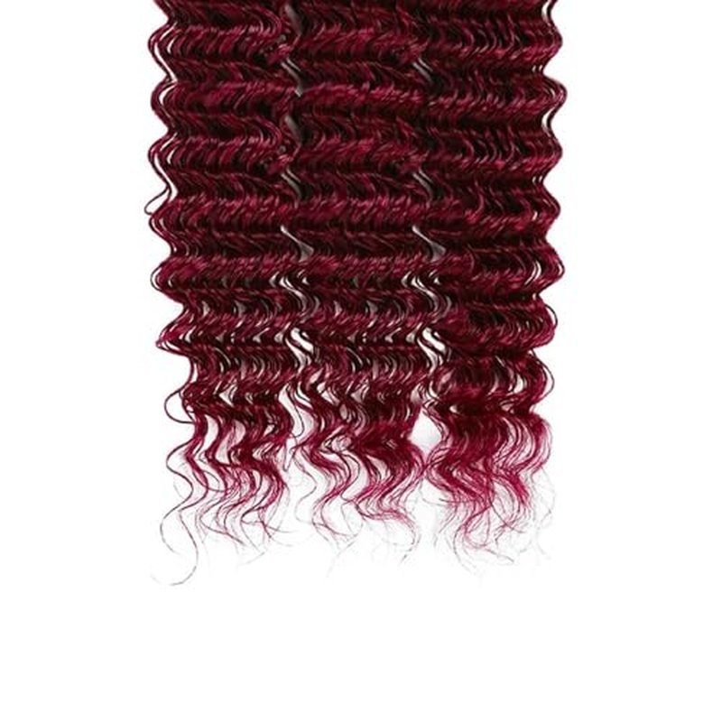 99J Burgundy Deep Wave Human Hair 3 Bundles 12-16 Inch