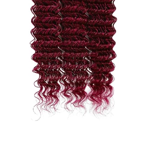 99J Burgundy Deep Wave Human Hair 3 Bundles 12-16 Inch