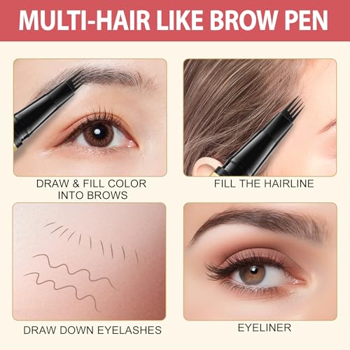 LAVONE 2-in-1 Eyebrow Pen with 4-Tip Microblading & Curved Brow Pencil