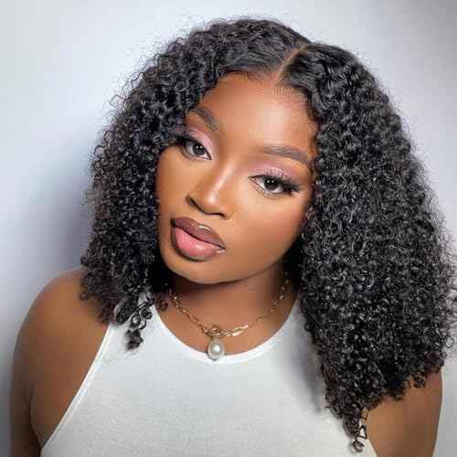 Deep Wave Lace Front Wigs Human Hair Pre Plucked HD Lace Frontal Wigs with Baby Hair Deep Curly Wet and Wavy Glueless Wigs for Women (Natural Black, 12 Inch)