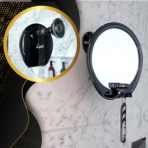 Luxo Shower Mirror, Shaving Mirror with a Razor Holder for Shower and Powerful Suction Cup - Shatterproof Shower Mirror fogless for Shaving, fogless Mirror for Shower (Black)