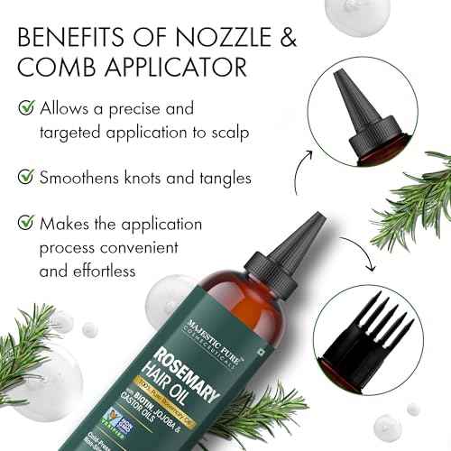 Majestic Pure 100% Pure Rosemary Oil for Hair Growth - Strengthening, Nourishing, Volumizing - Infused with Biotin Oil, Jojoba Oil & Castor Oil - Non GMO Verified - 4 Fl Oz - With Applicator