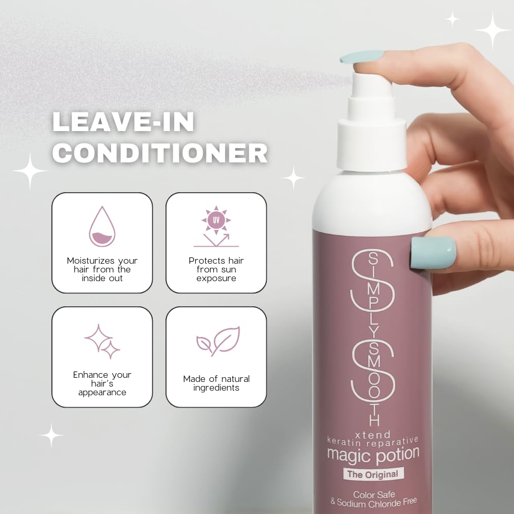 SIMPLY SMOOTH Magic Potion Original Leave In Conditioner Detangler & Heat Protection Styling Spray Repair & Reduce Breakage Color Safe & Sodium Chloride Free 8.5oz