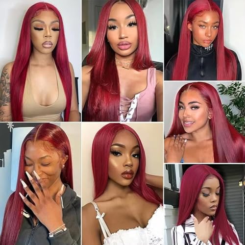 WuvuSnm Burgundy Human Hair Bundles 30-34 Inch #99J Straight 150g - Dark Red