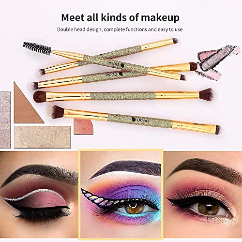 DUcare Duo End Foundation Powder Buffer Contour Brushes 2PCS + Eyeshadow Brush Set 5pcs