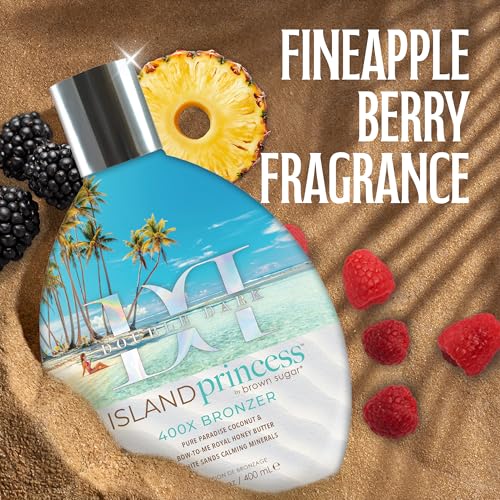 Brown Sugar Double Dark Island Princess Tanning Lotion, 400X Bronzer with Royal Honey Butter & White Sands Calming Minerals, 13.5 Fl Oz