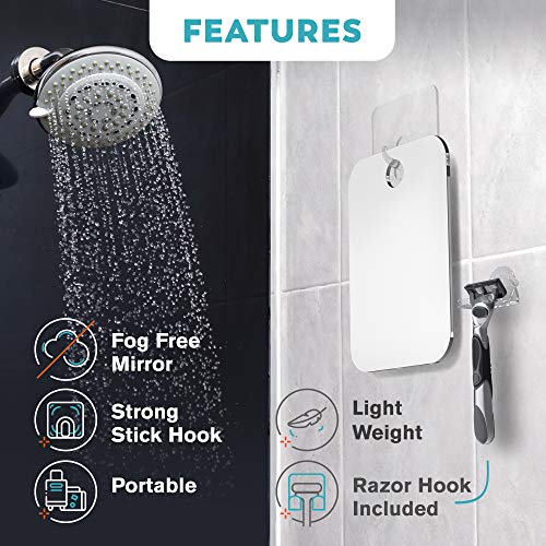 Fogless Shower Mirror with Razor Hook - No Drill Mount