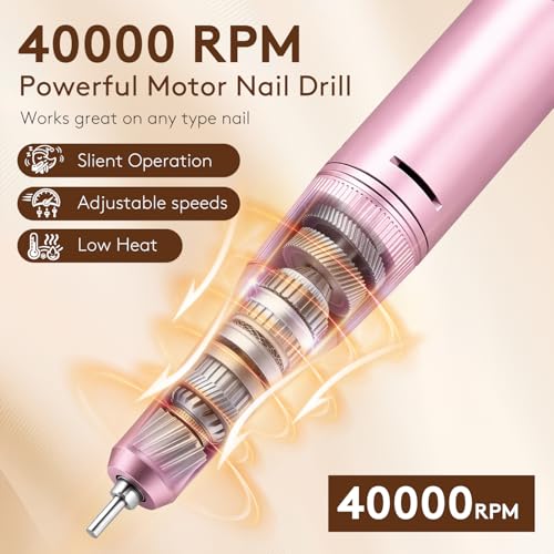 Pruk Electric Nail Drill Kit - 40000RPM Cordless E-File with LCD Display