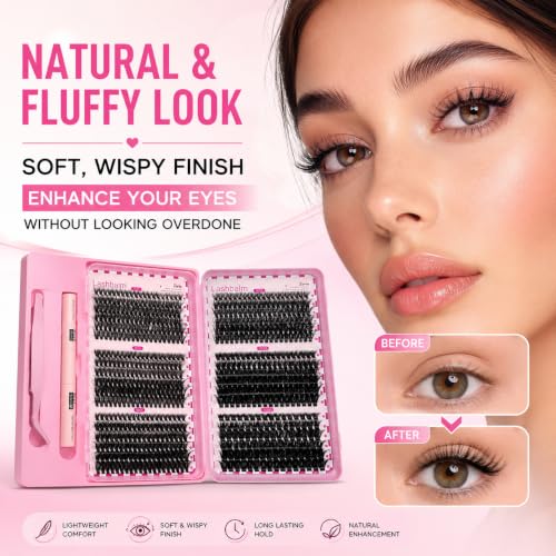 720Pcs D Curl Lash Clusters Kit with Glue & Tweezers