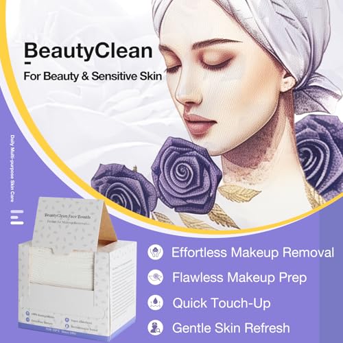 2 Pack (80 Count) Disposable Face Towel, Biodegradable Ultra Soft Face Towelettes Disposable, Makeup Remover Dry Wipes Tissue for Women, Facial Towels for Sensitive Skin