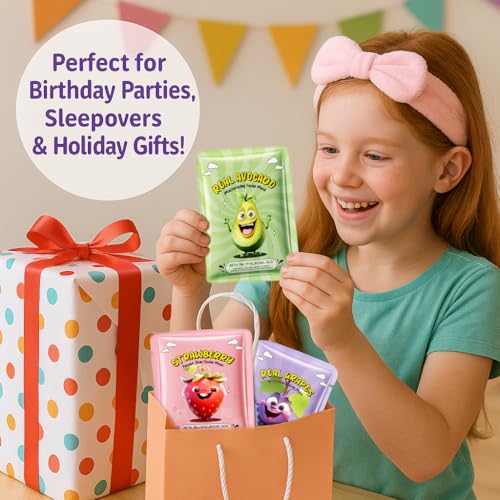 10 Pack Fruit Face Masks for Kids ? Ultimate Spa Day Kit for Girls Ages 8-12, Adorable Natural Facial Masks, Party Favors & DIY Spa Kit, Creative, Fun, Nourishing Self-Care Experiences