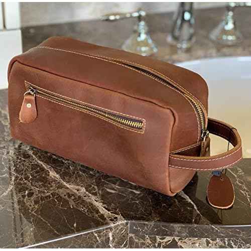 Calissimo Genuine Leather Toiletry Travel Tote Bag - Dopp Kit - Shaving Kit.