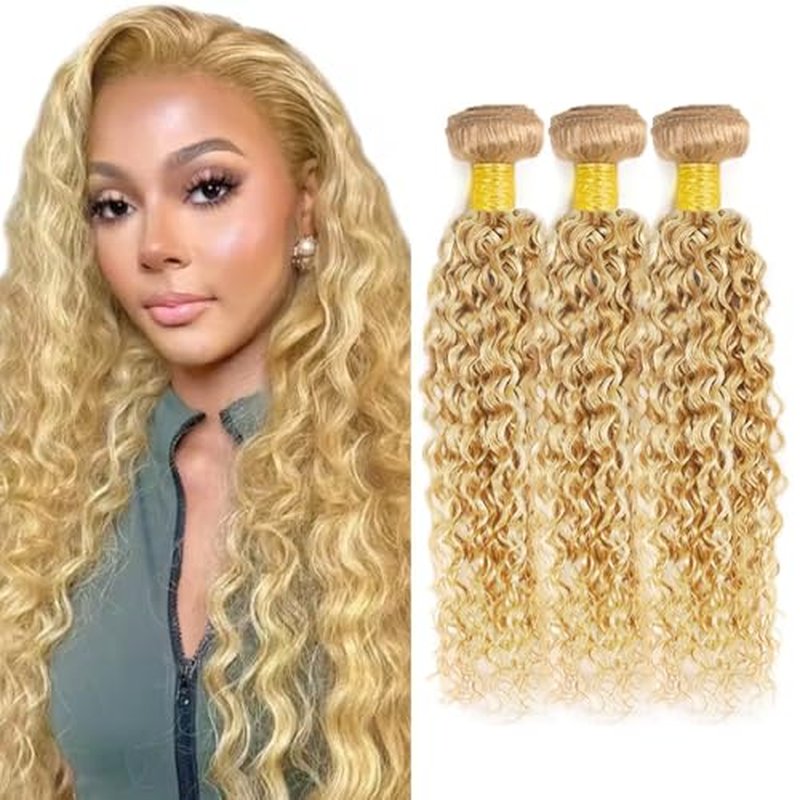 27/613 Curly Human Hair Bundles | Blonde Kinky Wave | 20-24 inch