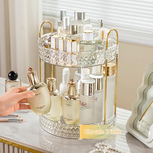 360° Rotating Makeup Organizer - 2 Tier Clear Acrylic