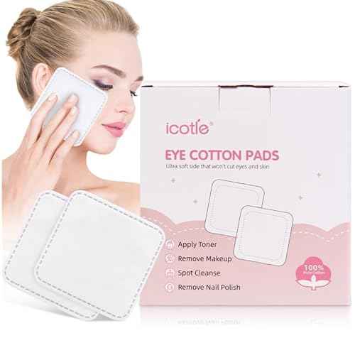 200-Count Eye Cotton Pads 100% Cotton Ultra Soft Square Cotton Pads, Spunlace Purely Physical Technology, Makeup Remover Pads for Facial Cleansing on All Skin Types
