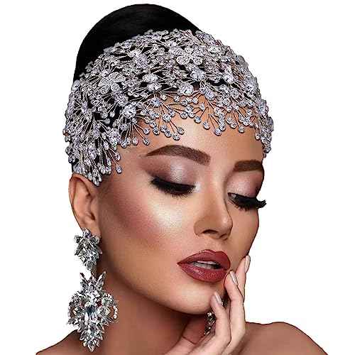 Elegant Rhinestone Wedding Headband for Bride - Sparkling Bridal Headpiece Tiara, Handmade Crystal Hair Accessories for Women, Christmas Headwear & Gift for Wife (12.6x5.5 Inches)
