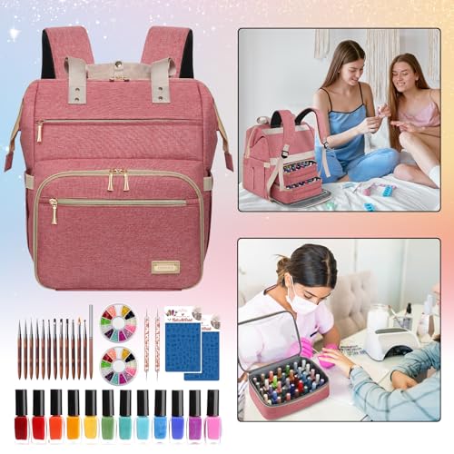 LTINVECK Nail Polish Organizer Backpack - Holds 70 Bottles