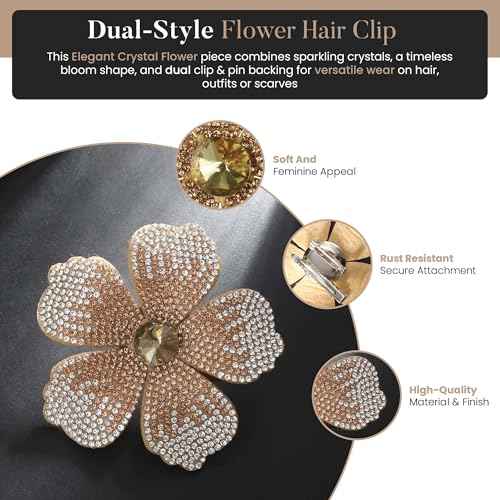 2.9 Inches Created Crystal Hibiscus Flower Hair Clips for Women | Headdress Bobby Pins Tropical Accessories for Women | Elegant Boho Braids Artificial Hawaiian Flower Clips for Woman Golden Yellow