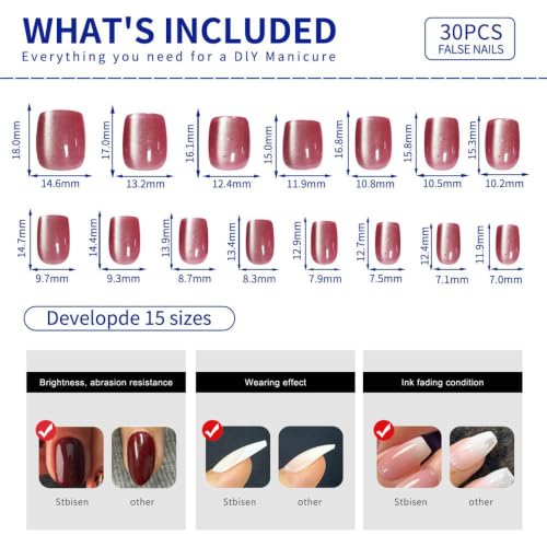 Stbisen Watermelon Pink Cat Eye Short Press On Nails - M16 Variant