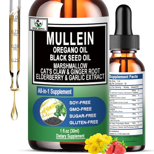 Organic Mullein Drops with Oregano & Black Seed Oil - 16-in-1 Respiratory Support