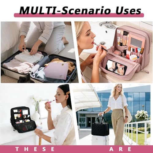 Geerlaqaly standing makeup bag, toiletry Bag 2-in-1 Women's Large Capacity Foldable Travel Makeup Storage Bag, Dry wet separation layer,Portable,black