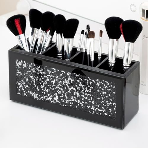 SHYFOY Silver and Black 4-Slot Makeup Brush Holder Set