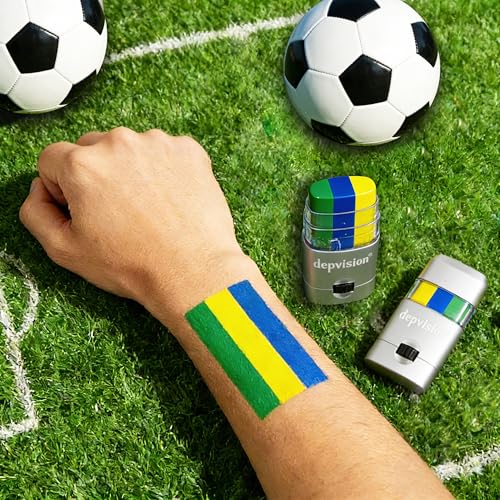 Torbers 3 Pack Green Yellow Blue Soccer Face Paint Sticks for Fans, Body & Cheer Makeup