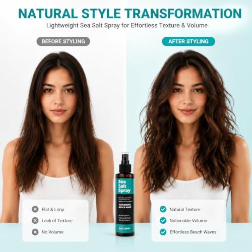 Hydrating Sea Salt Spray for Hair – Beach Waves & Anti-Frizz, 5 fl oz
