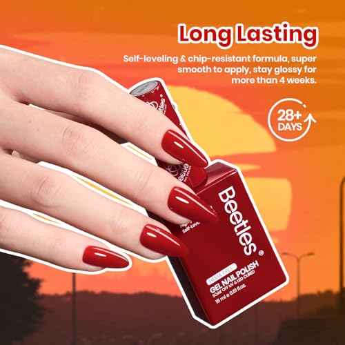 Beetles Orange Gel Nail Polish Set 6 Colors Burgundy Brown Dark Red Yellow Light Orange Fall Gel Polish Kit Soak Off UV LED Hema Free DIY Home Salon Gift for Women Autumn Dusk