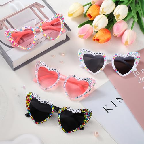Etercycle Heart Sunglasses for Women - Birthday Queen Rhinestone Glasses