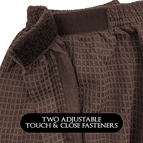 Canyon Rose Waffle Weave Long Spa Wrap, Simple Body Wrap, Luxurious Waffle Weave Knit, One Size Fits Most, Generous Length, Elasticized Top with Touch-and-close Fasteners at Top and Waist, Brown