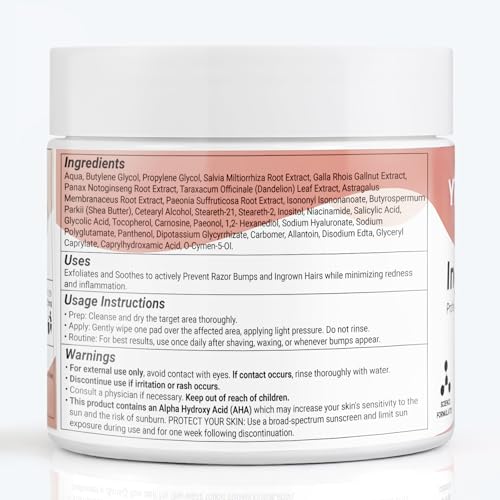 Ingrown Hair Treatment Pads - Salicylic & Glycolic Acid, 60 Pads